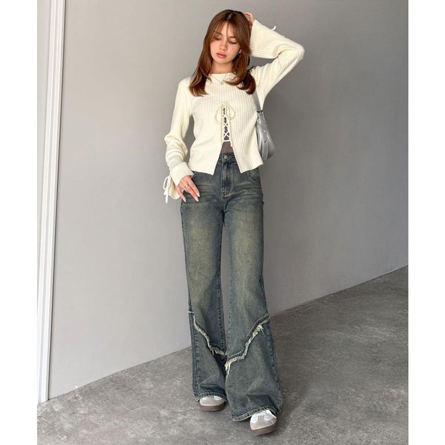 【mily bilet】トップス ニット レディース リボン ディテール 前後 2way レースアップ デザイン プルオーバー 長袖 シェル 風 ボタン 大きいサイズ | classicalelf | 05