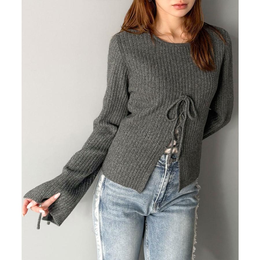 【mily bilet】トップス ニット レディース リボン ディテール 前後 2way レースアップ デザイン プルオーバー 長袖 シェル 風 ボタン 大きいサイズ | classicalelf | 08