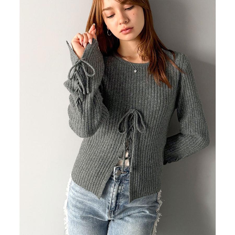 【mily bilet】トップス ニット レディース リボン ディテール 前後 2way レースアップ デザイン プルオーバー 長袖 シェル 風 ボタン 大きいサイズ | classicalelf | 09