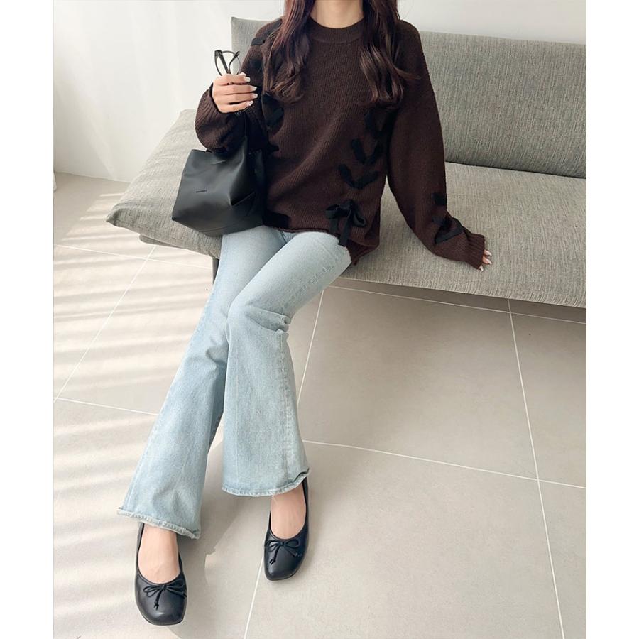 【mily bilet】トップス ニット レディース リボン デザイン ミックスニット レースアップ プルオーバー ルーズシルエット 大きいサイズ | classicalelf | 11