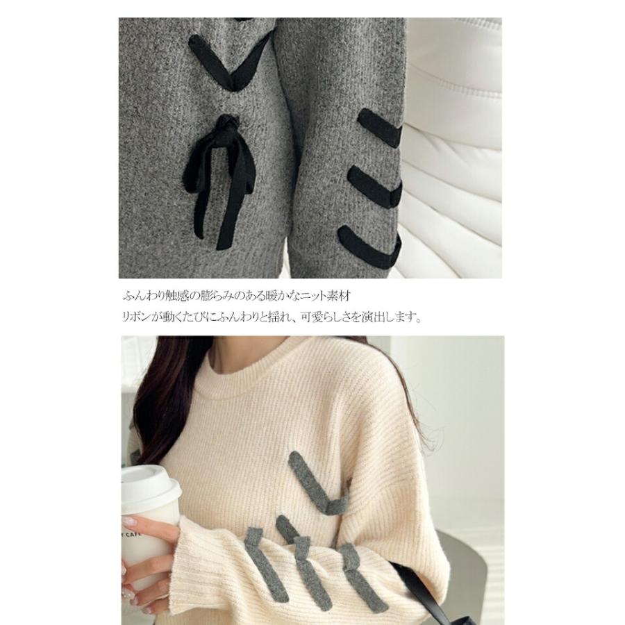 【mily bilet】トップス ニット レディース リボン デザイン ミックスニット レースアップ プルオーバー ルーズシルエット 大きいサイズ | classicalelf | 16