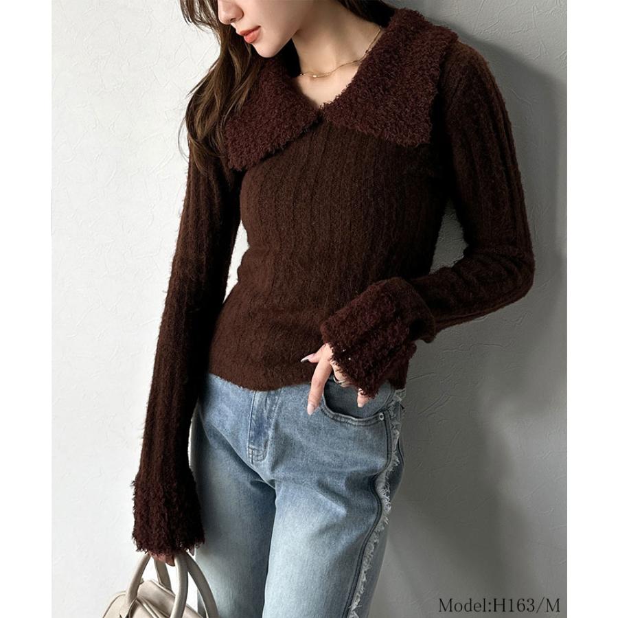 【mily bilet】ニット レディース 長袖 トップス 異素材 mix 配色 ファー 衿 リブニット プルオーバー おしゃれ かわいい もふもふ 大きいサイズ | classicalelf | 12