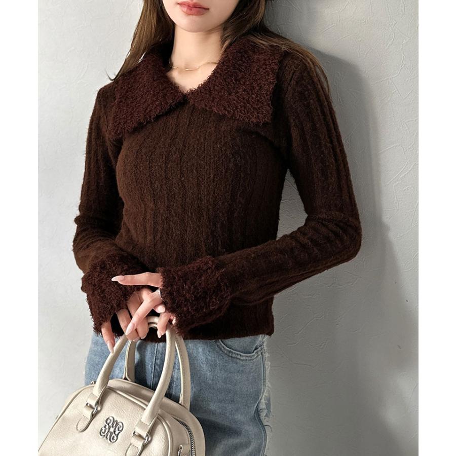 【mily bilet】ニット レディース 長袖 トップス 異素材 mix 配色 ファー 衿 リブニット プルオーバー おしゃれ かわいい もふもふ 大きいサイズ | classicalelf | 13