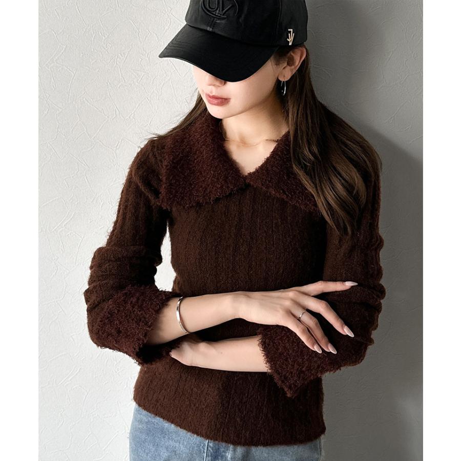 【mily bilet】ニット レディース 長袖 トップス 異素材 mix 配色 ファー 衿 リブニット プルオーバー おしゃれ かわいい もふもふ 大きいサイズ | classicalelf | 14