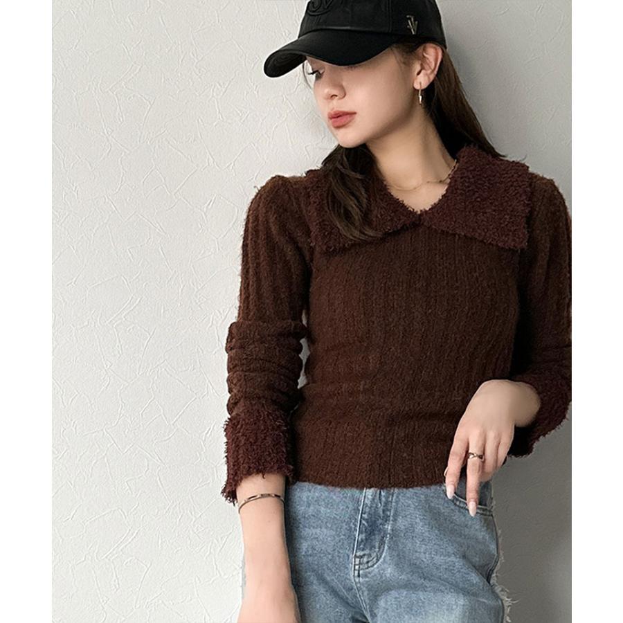 【mily bilet】ニット レディース 長袖 トップス 異素材 mix 配色 ファー 衿 リブニット プルオーバー おしゃれ かわいい もふもふ 大きいサイズ | classicalelf | 15