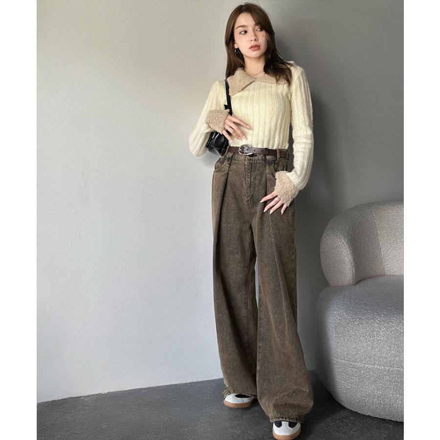 【mily bilet】ニット レディース 長袖 トップス 異素材 mix 配色 ファー 衿 リブニット プルオーバー おしゃれ かわいい もふもふ 大きいサイズ | classicalelf | 05