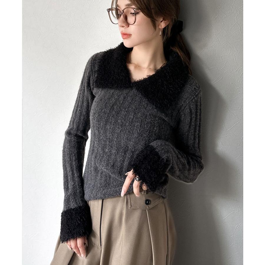 【mily bilet】ニット レディース 長袖 トップス 異素材 mix 配色 ファー 衿 リブニット プルオーバー おしゃれ かわいい もふもふ 大きいサイズ | classicalelf | 08