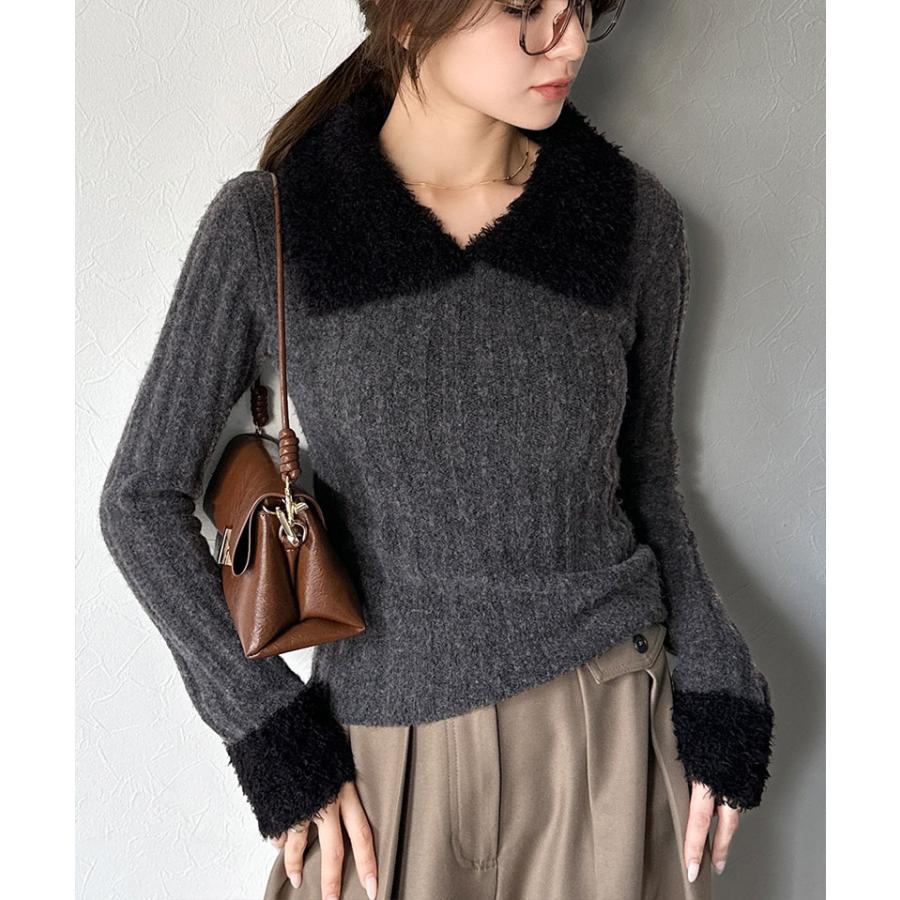 【mily bilet】ニット レディース 長袖 トップス 異素材 mix 配色 ファー 衿 リブニット プルオーバー おしゃれ かわいい もふもふ 大きいサイズ | classicalelf | 09