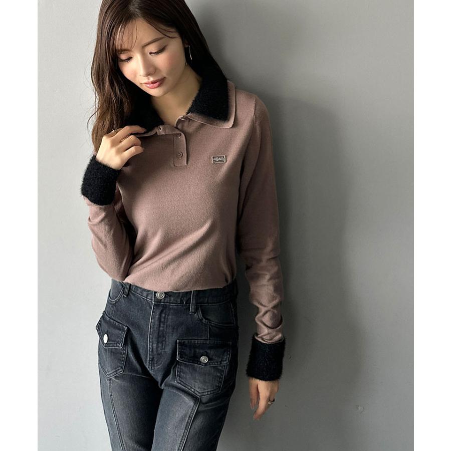 【mily bilet】トップス ポロシャツ レディース ニット ファー ブル襟 ロゴプレート 上品 カジュアル 柔らか 可愛い ニットポロ シンプル カジュアル | classicalelf | 10