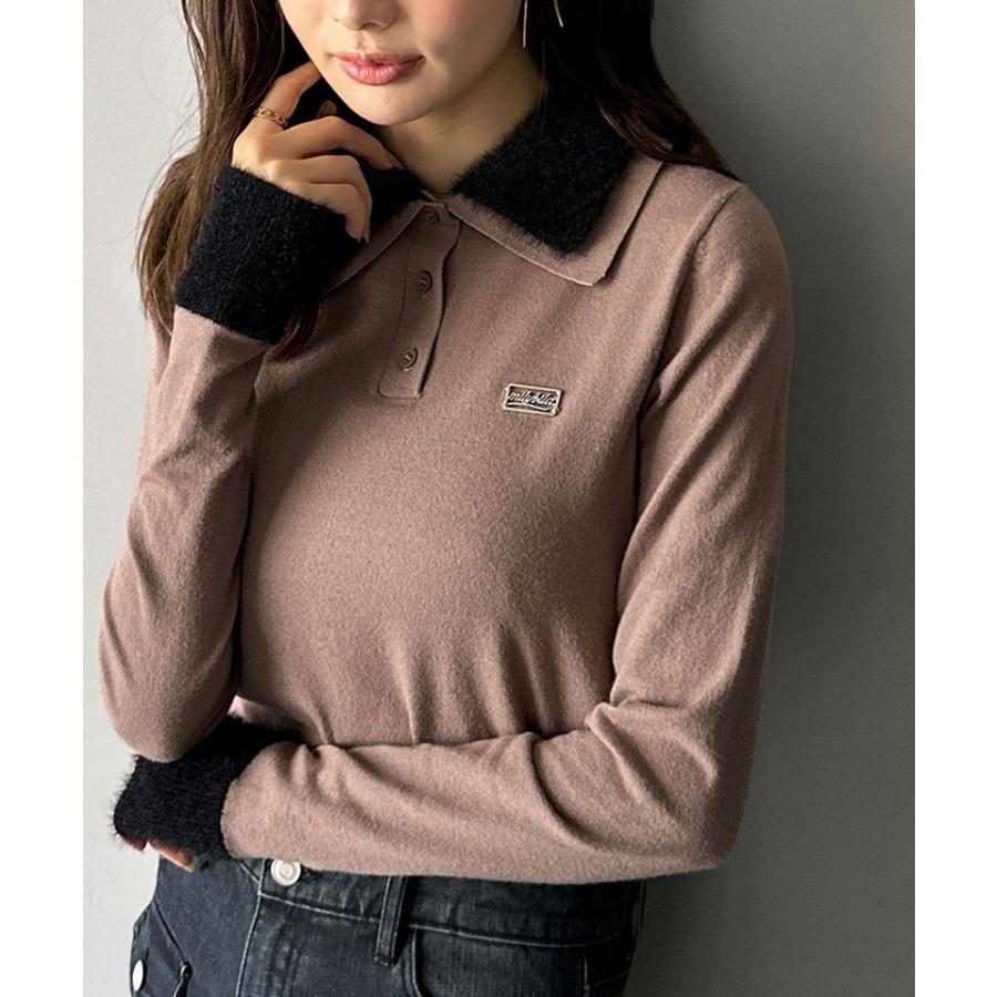 【mily bilet】トップス ポロシャツ レディース ニット ファー ブル襟 ロゴプレート 上品 カジュアル 柔らか 可愛い ニットポロ シンプル カジュアル | classicalelf | 11
