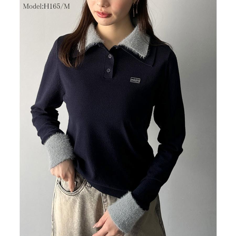 【mily bilet】トップス ポロシャツ レディース ニット ファー ブル襟 ロゴプレート 上品 カジュアル 柔らか 可愛い ニットポロ シンプル カジュアル | classicalelf | 12