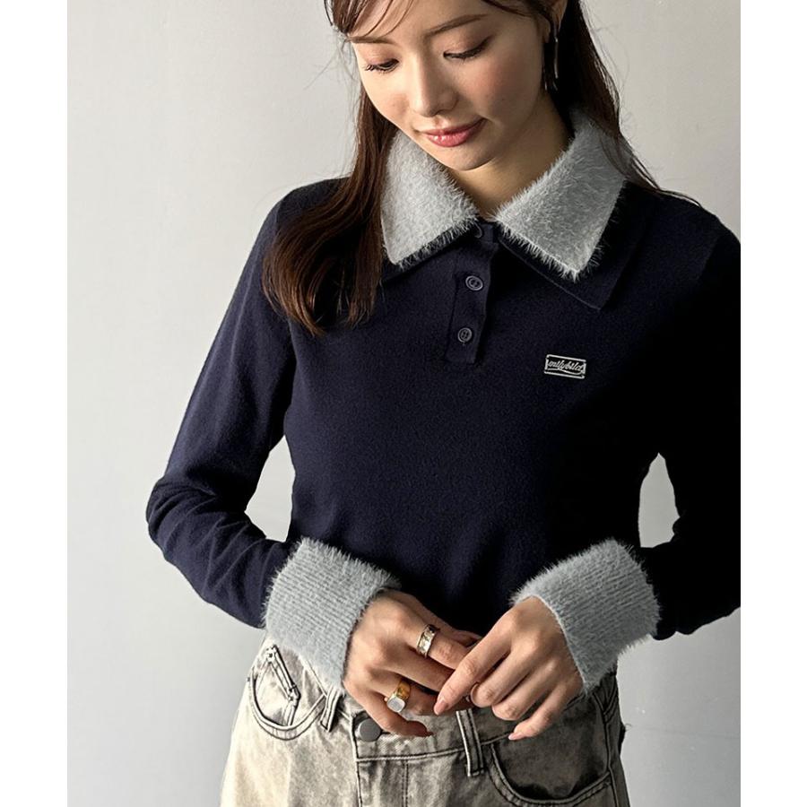 【mily bilet】トップス ポロシャツ レディース ニット ファー ブル襟 ロゴプレート 上品 カジュアル 柔らか 可愛い ニットポロ シンプル カジュアル | classicalelf | 13