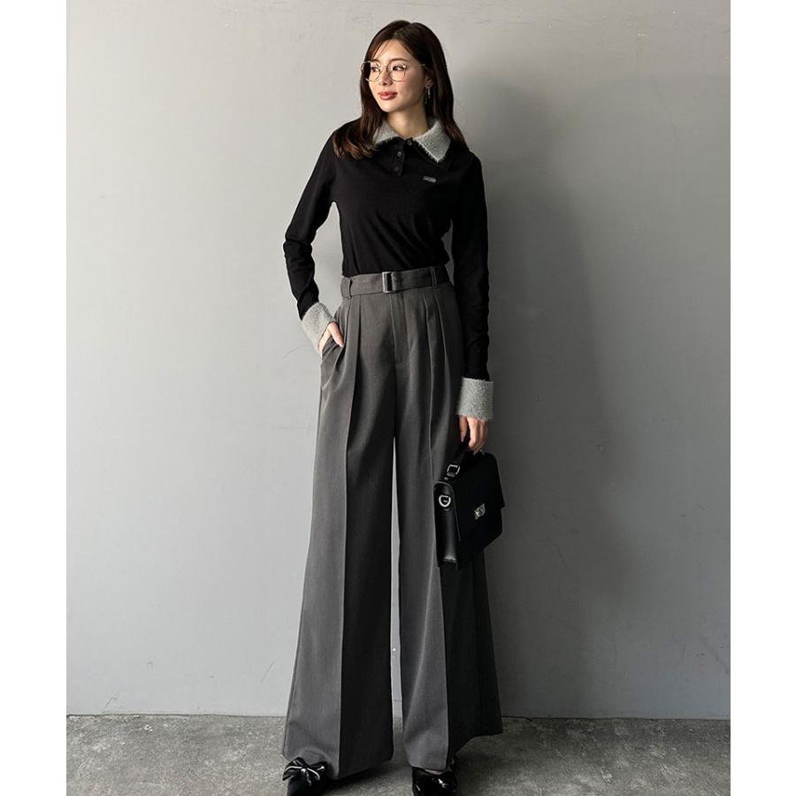 【mily bilet】トップス ポロシャツ レディース ニット ファー ブル襟 ロゴプレート 上品 カジュアル 柔らか 可愛い ニットポロ シンプル カジュアル | classicalelf | 04