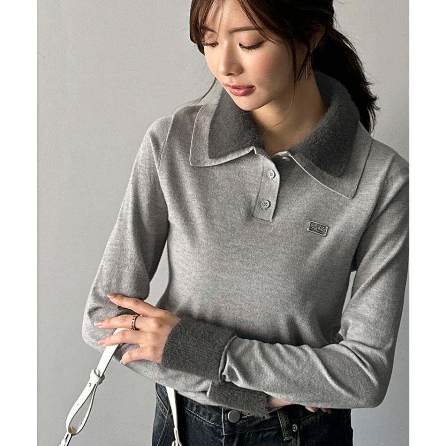 【mily bilet】トップス ポロシャツ レディース ニット ファー ブル襟 ロゴプレート 上品 カジュアル 柔らか 可愛い ニットポロ シンプル カジュアル | classicalelf | 07