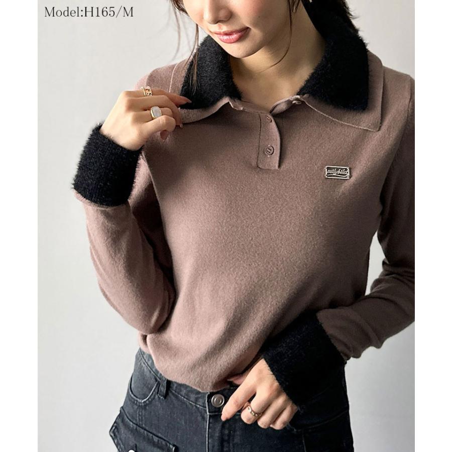 【mily bilet】トップス ポロシャツ レディース ニット ファー ブル襟 ロゴプレート 上品 カジュアル 柔らか 可愛い ニットポロ シンプル カジュアル | classicalelf | 09
