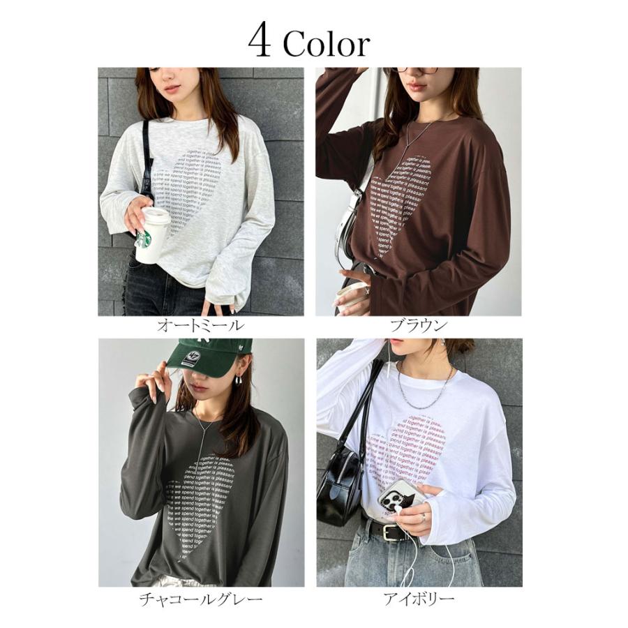 【mily bilet】 トップス Tシャツ レディース ハート グラフィック 指穴 サムホール ロング Tee 天竺 カットソー 素材 大きいサイズ 秋 冬 | classicalelf | 01