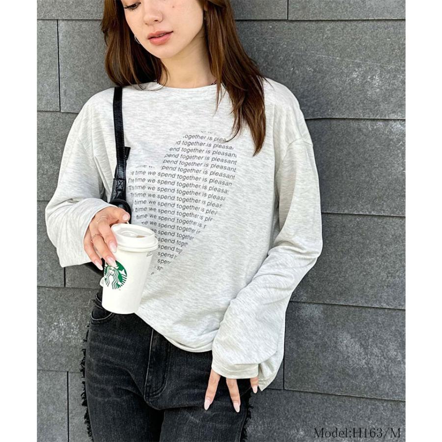 【mily bilet】 トップス Tシャツ レディース ハート グラフィック 指穴 サムホール ロング Tee 天竺 カットソー 素材 大きいサイズ 秋 冬 | classicalelf | 02