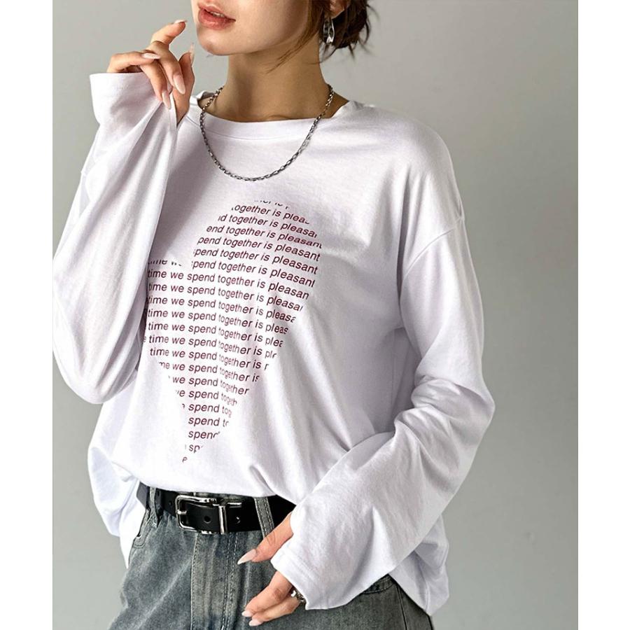 【mily bilet】 トップス Tシャツ レディース ハート グラフィック 指穴 サムホール ロング Tee 天竺 カットソー 素材 大きいサイズ 秋 冬 | classicalelf | 05