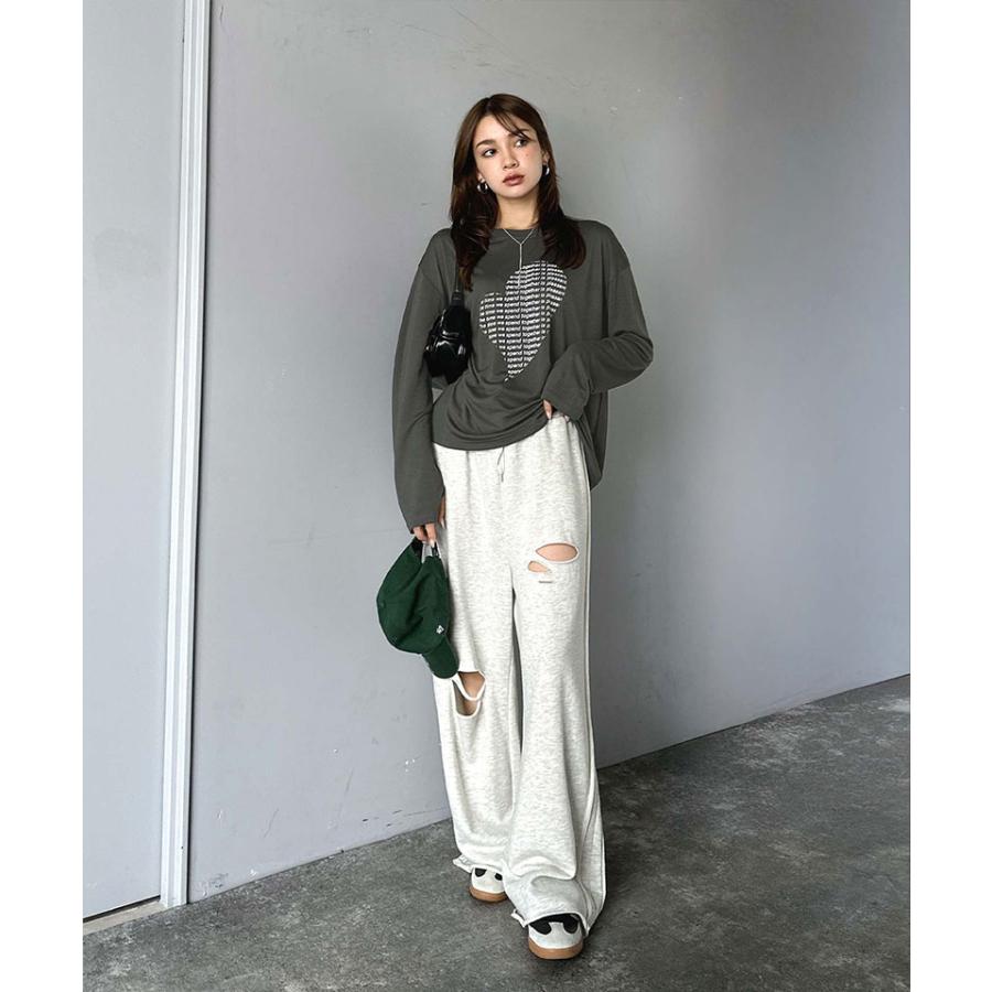 【mily bilet】 トップス Tシャツ レディース ハート グラフィック 指穴 サムホール ロング Tee 天竺 カットソー 素材 大きいサイズ 秋 冬 | classicalelf | 08