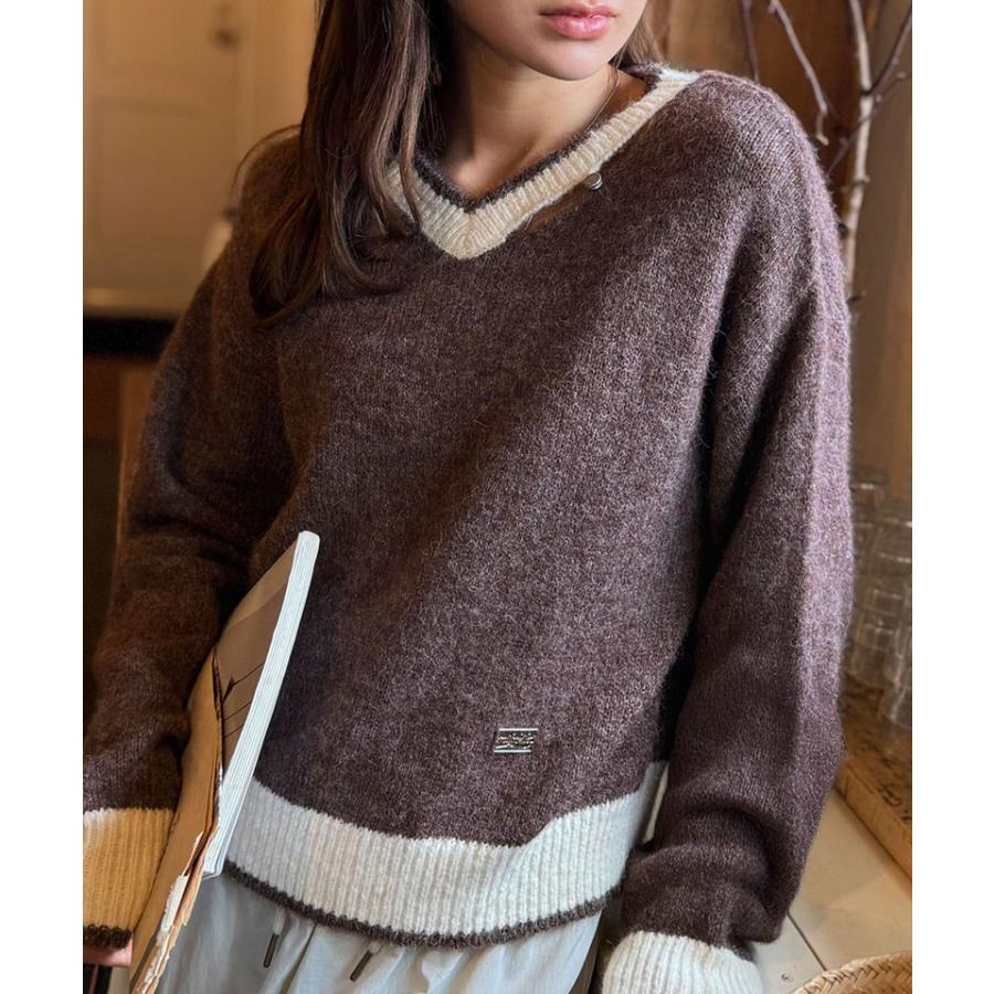 【mily bilet】トップス ニット レディース 長袖 プルオーバー Vネック 長袖 スリット ロゴプレート 上品 可愛く トレンド感 ふんわり 起毛感 スポーティ | classicalelf | 12