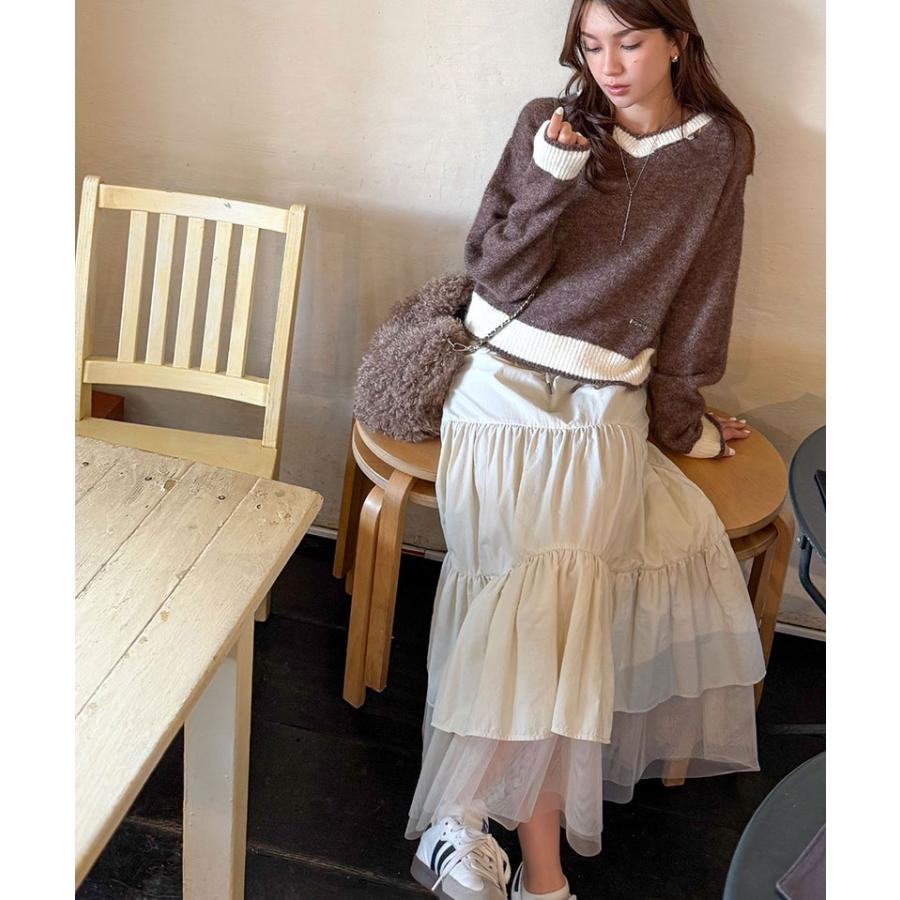 【mily bilet】トップス ニット レディース 長袖 プルオーバー Vネック 長袖 スリット ロゴプレート 上品 可愛く トレンド感 ふんわり 起毛感 スポーティ | classicalelf | 13