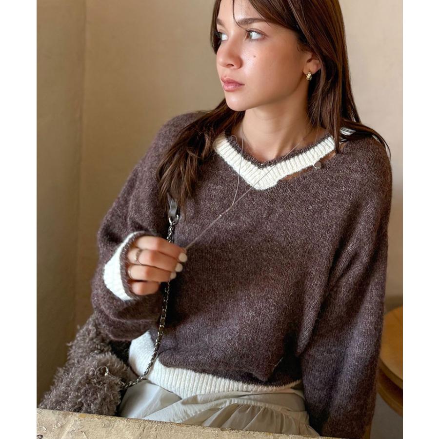 【mily bilet】トップス ニット レディース 長袖 プルオーバー Vネック 長袖 スリット ロゴプレート 上品 可愛く トレンド感 ふんわり 起毛感 スポーティ | classicalelf | 14