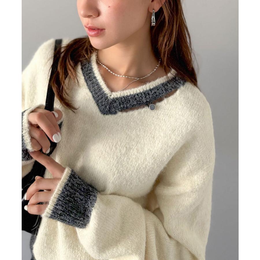 【mily bilet】トップス ニット レディース 長袖 プルオーバー Vネック 長袖 スリット ロゴプレート 上品 可愛く トレンド感 ふんわり 起毛感 スポーティ | classicalelf | 04