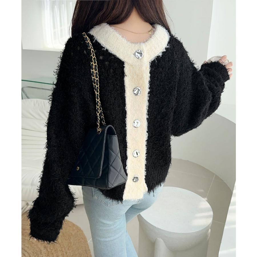 【mily bilet】カーディガン レディース 秋 トップス ニット 前後2way メタルボタン フェザーヤーン ふわっと感 大人可愛い 透け感 軽やか こなれ感 | classicalelf | 10