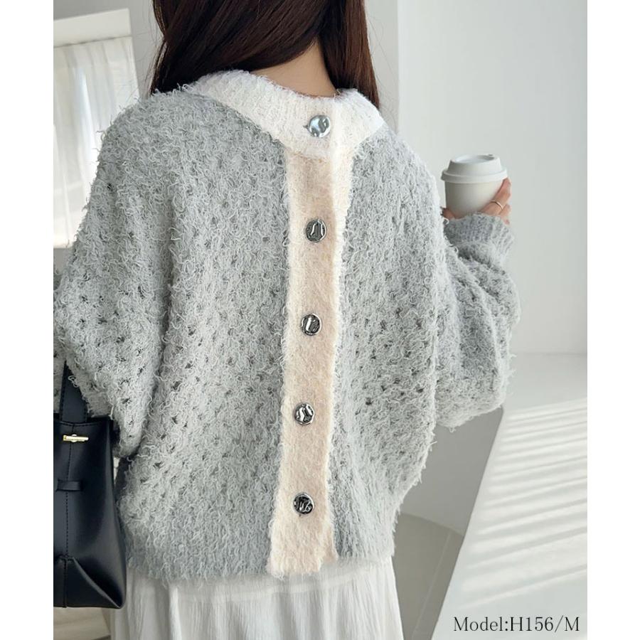 【mily bilet】カーディガン レディース 秋 トップス ニット 前後2way メタルボタン フェザーヤーン ふわっと感 大人可愛い 透け感 軽やか こなれ感 | classicalelf | 12
