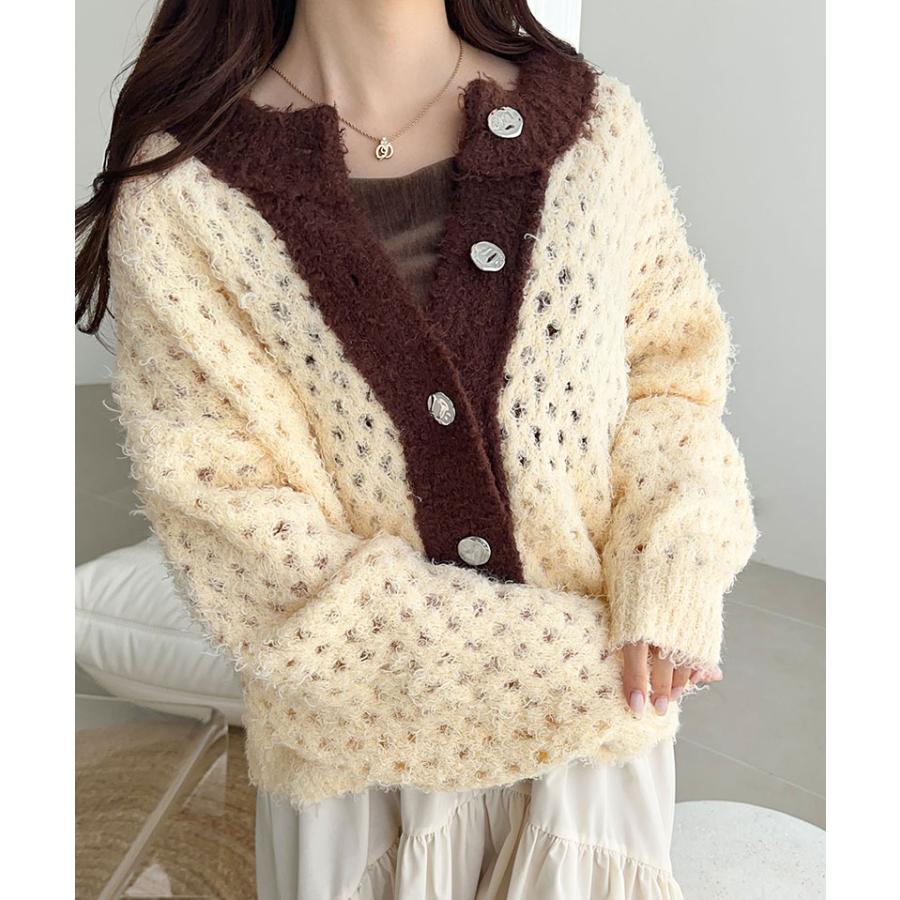 【mily bilet】カーディガン レディース 秋 トップス ニット 前後2way メタルボタン フェザーヤーン ふわっと感 大人可愛い 透け感 軽やか こなれ感 | classicalelf | 03