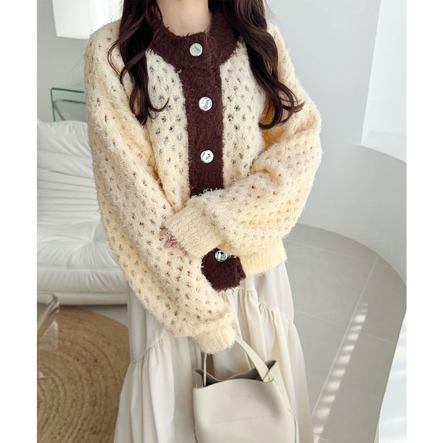 【mily bilet】カーディガン レディース 秋 トップス ニット 前後2way メタルボタン フェザーヤーン ふわっと感 大人可愛い 透け感 軽やか こなれ感 | classicalelf | 04