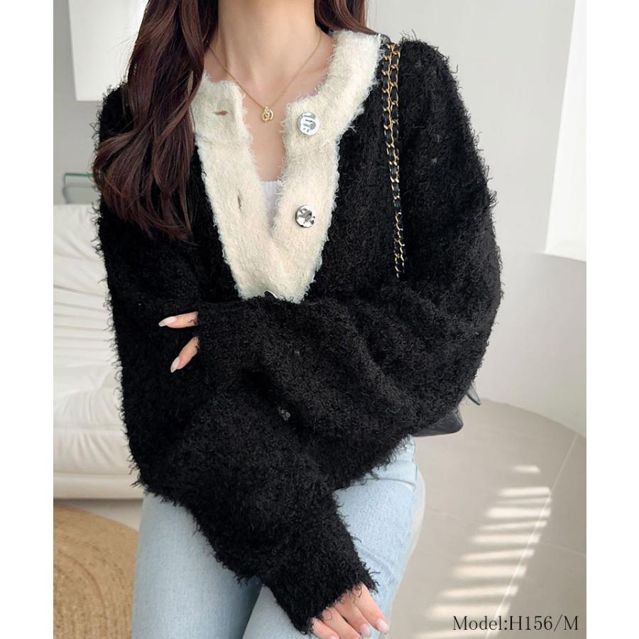 【mily bilet】カーディガン レディース 秋 トップス ニット 前後2way メタルボタン フェザーヤーン ふわっと感 大人可愛い 透け感 軽やか こなれ感 | classicalelf | 07