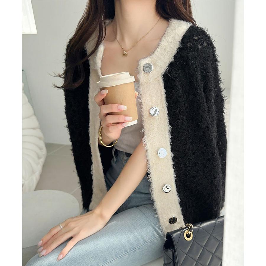 【mily bilet】カーディガン レディース 秋 トップス ニット 前後2way メタルボタン フェザーヤーン ふわっと感 大人可愛い 透け感 軽やか こなれ感 | classicalelf | 08