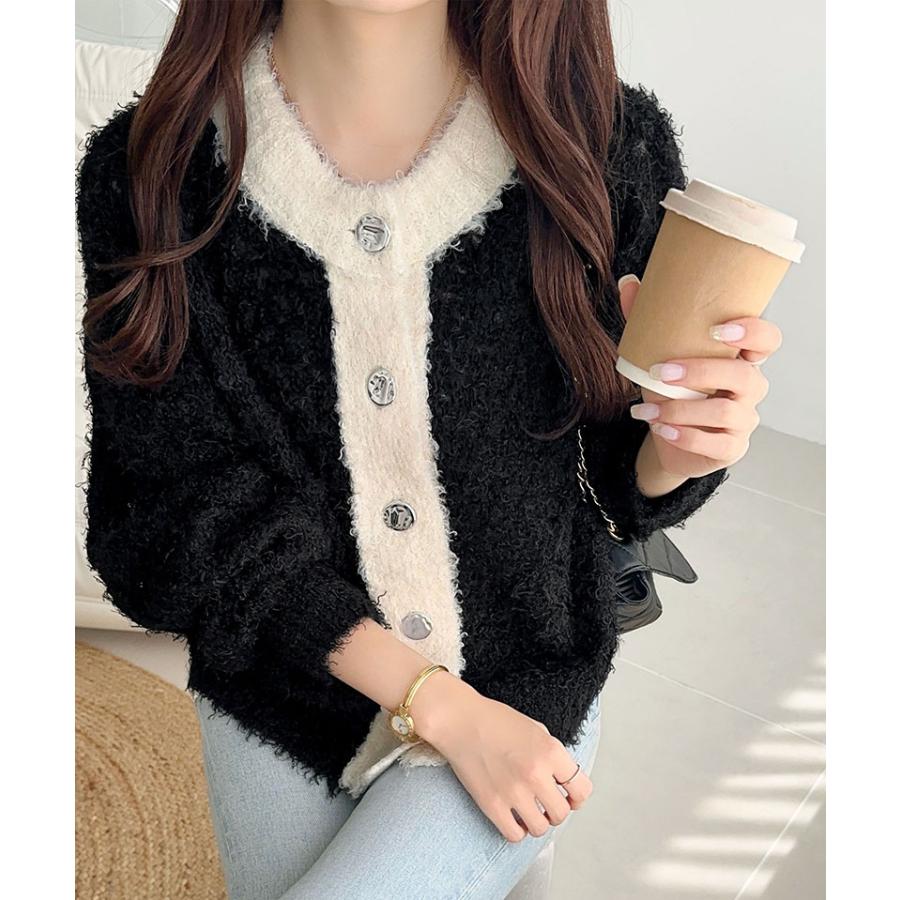 【mily bilet】カーディガン レディース 秋 トップス ニット 前後2way メタルボタン フェザーヤーン ふわっと感 大人可愛い 透け感 軽やか こなれ感 | classicalelf | 09