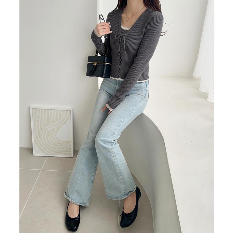 【mily bilet】トップス ニット レディース レースアップ 袖 レース 使い リボン デザイン リブニット プルオーバー 長袖 コンパクト 大きいサイズ | classicalelf | 11