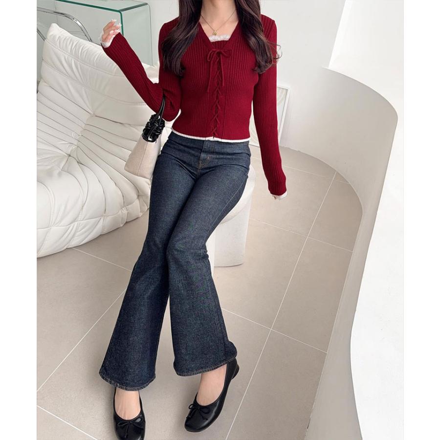 【mily bilet】トップス ニット レディース レースアップ 袖 レース 使い リボン デザイン リブニット プルオーバー 長袖 コンパクト 大きいサイズ | classicalelf | 14