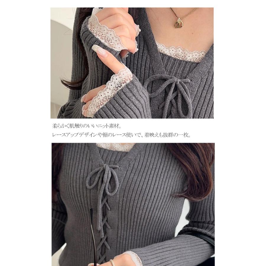 【mily bilet】トップス ニット レディース レースアップ 袖 レース 使い リボン デザイン リブニット プルオーバー 長袖 コンパクト 大きいサイズ | classicalelf | 16