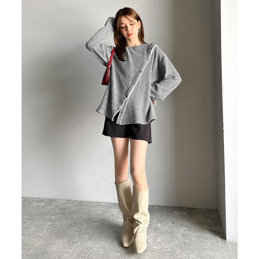 【mily bilet】 ニット レディース 長袖 トップス プルオーバー ふわもち 肩見せ 2WAY アシメデザイン 斜め切り替え 配色ライン ゆったり感 ヘルシー | classicalelf | 10