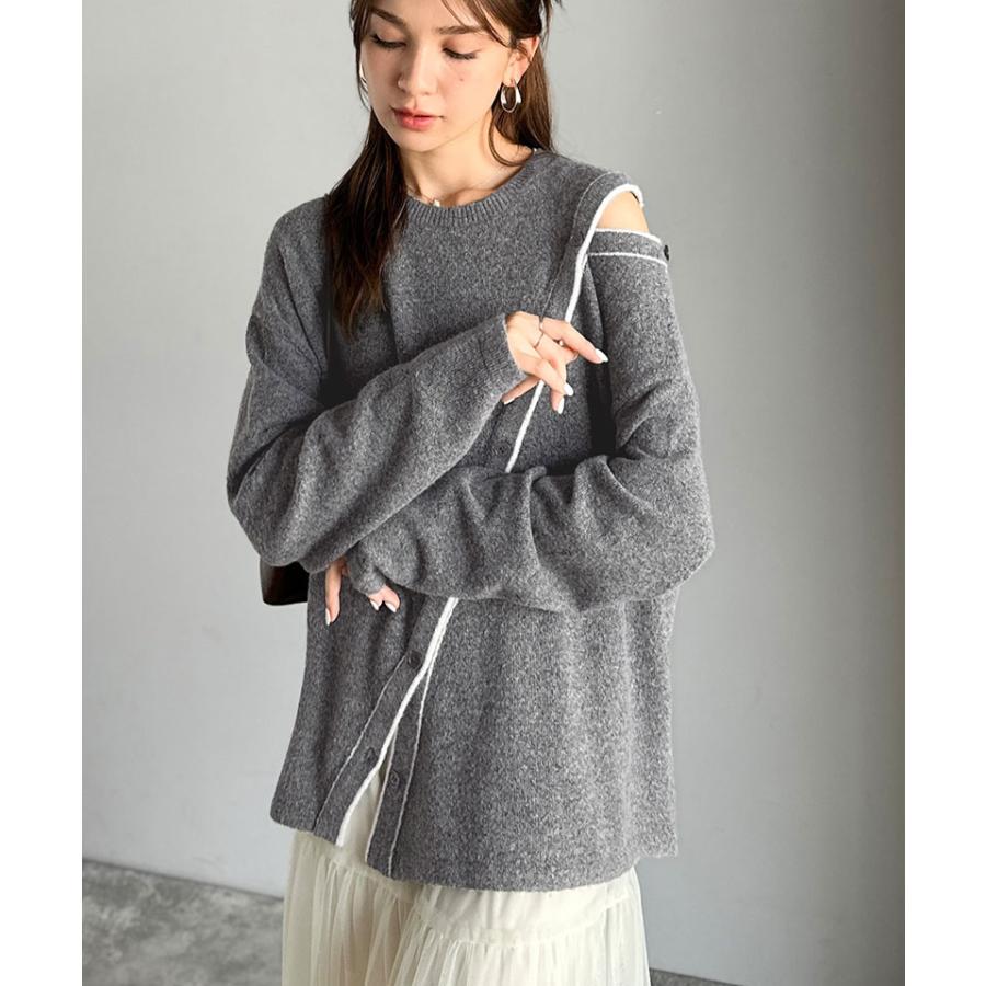 【mily bilet】 ニット レディース 長袖 トップス プルオーバー ふわもち 肩見せ 2WAY アシメデザイン 斜め切り替え 配色ライン ゆったり感 ヘルシー | classicalelf | 11