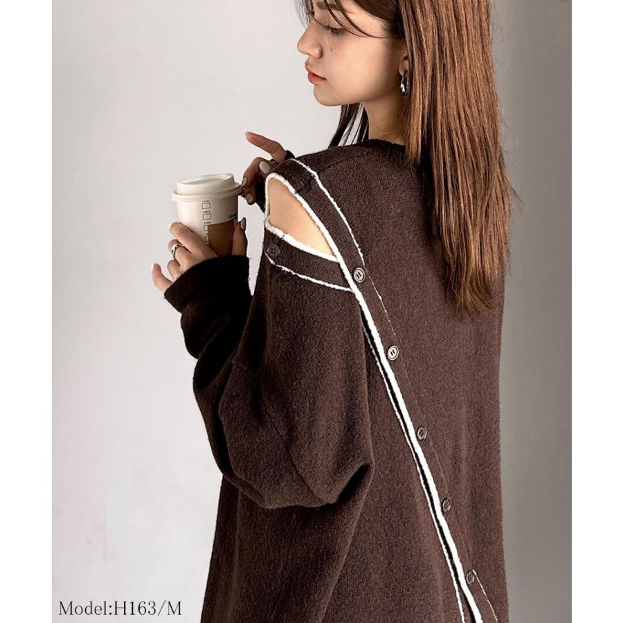 【mily bilet】 ニット レディース 長袖 トップス プルオーバー ふわもち 肩見せ 2WAY アシメデザイン 斜め切り替え 配色ライン ゆったり感 ヘルシー | classicalelf | 12