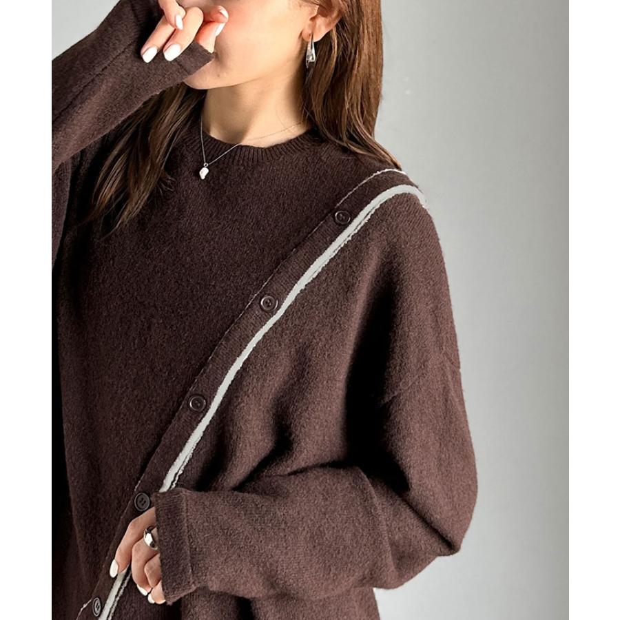 【mily bilet】 ニット レディース 長袖 トップス プルオーバー ふわもち 肩見せ 2WAY アシメデザイン 斜め切り替え 配色ライン ゆったり感 ヘルシー | classicalelf | 13