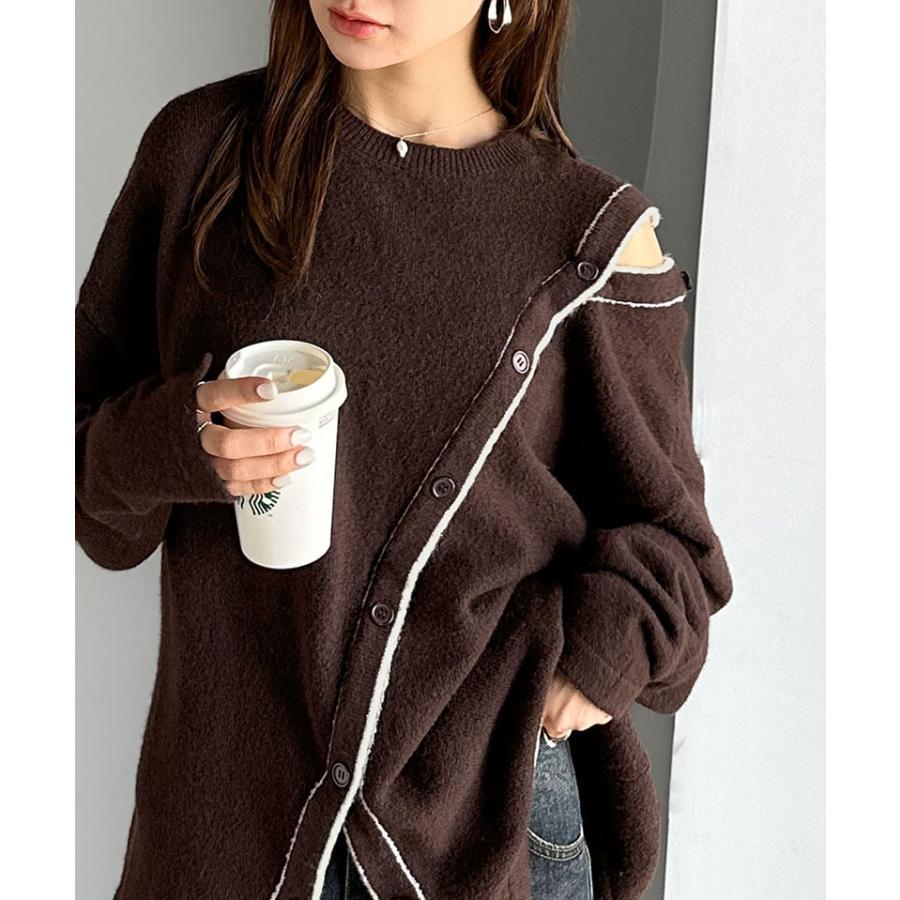 【mily bilet】 ニット レディース 長袖 トップス プルオーバー ふわもち 肩見せ 2WAY アシメデザイン 斜め切り替え 配色ライン ゆったり感 ヘルシー | classicalelf | 14