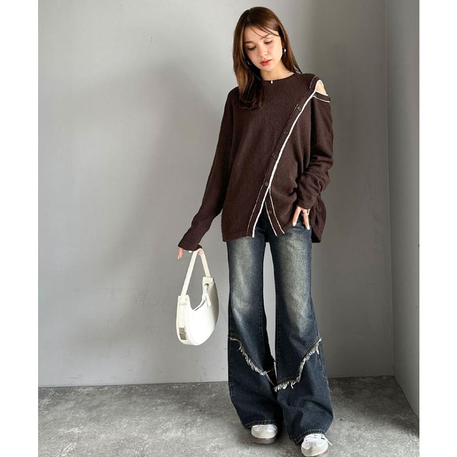 【mily bilet】 ニット レディース 長袖 トップス プルオーバー ふわもち 肩見せ 2WAY アシメデザイン 斜め切り替え 配色ライン ゆったり感 ヘルシー | classicalelf | 15