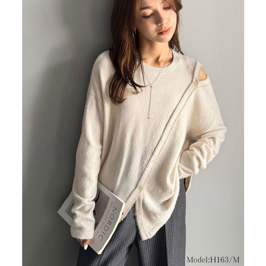 【mily bilet】 ニット レディース 長袖 トップス プルオーバー ふわもち 肩見せ 2WAY アシメデザイン 斜め切り替え 配色ライン ゆったり感 ヘルシー | classicalelf | 02