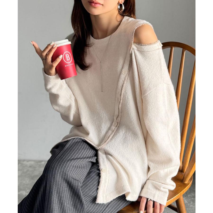 【mily bilet】 ニット レディース 長袖 トップス プルオーバー ふわもち 肩見せ 2WAY アシメデザイン 斜め切り替え 配色ライン ゆったり感 ヘルシー | classicalelf | 03