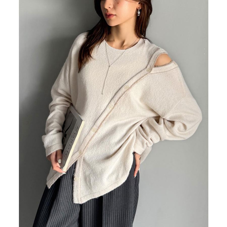 【mily bilet】 ニット レディース 長袖 トップス プルオーバー ふわもち 肩見せ 2WAY アシメデザイン 斜め切り替え 配色ライン ゆったり感 ヘルシー | classicalelf | 04