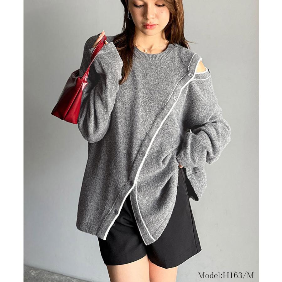 【mily bilet】 ニット レディース 長袖 トップス プルオーバー ふわもち 肩見せ 2WAY アシメデザイン 斜め切り替え 配色ライン ゆったり感 ヘルシー | classicalelf | 07