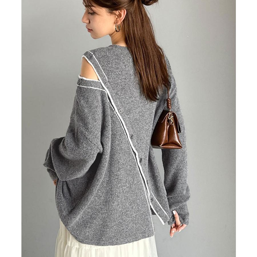 【mily bilet】 ニット レディース 長袖 トップス プルオーバー ふわもち 肩見せ 2WAY アシメデザイン 斜め切り替え 配色ライン ゆったり感 ヘルシー | classicalelf | 09