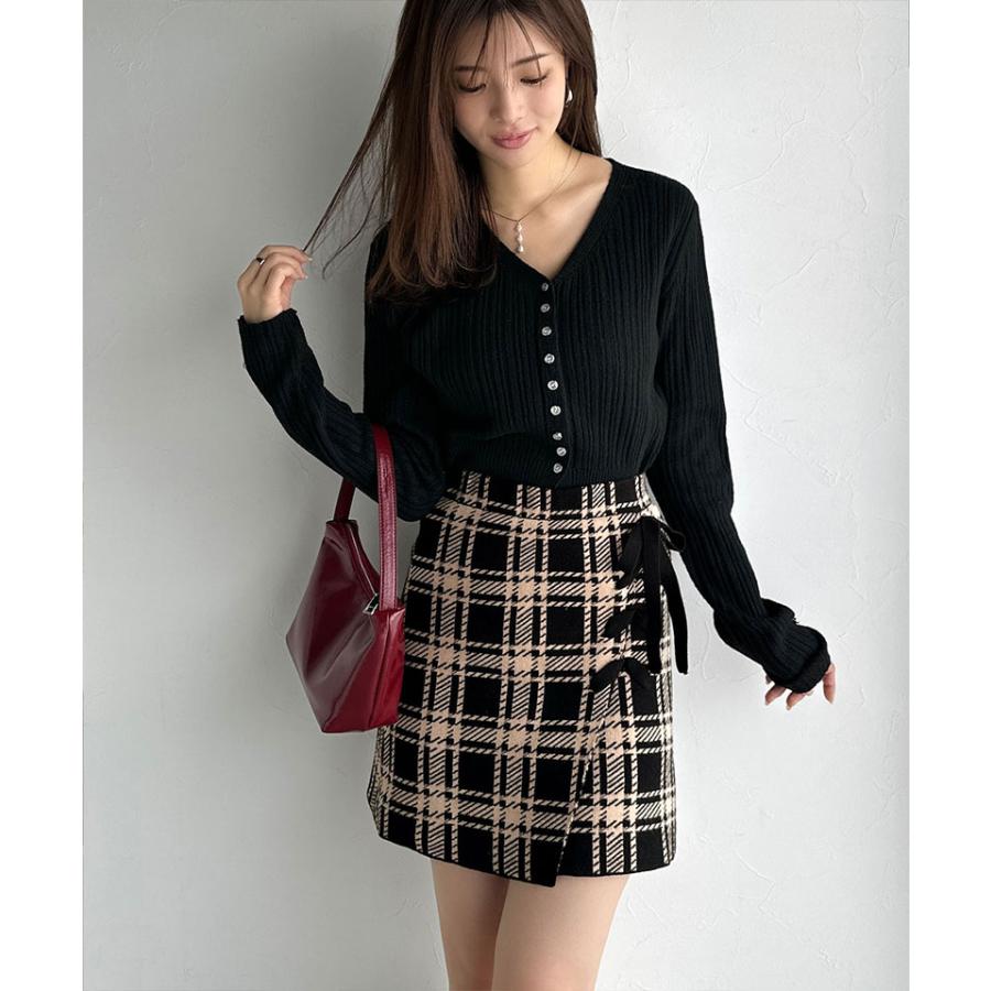 【mily bilet】ボトムス スカート レディース 巻きスカート風 リボン 使い チェック ニット ミニスカート スタイルアップ 大きいサイズ 秋 冬 2025aw | classicalelf | 14