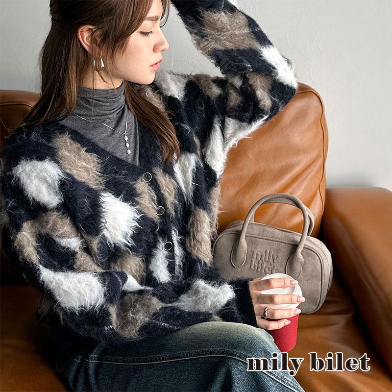 【mily bilet】カーディガン レディース 秋 トップス アーガイル柄 Vニット 主役級 起毛素材 クラシック コンパクト ベーシック おしゃれ カジュアル | classicalelf